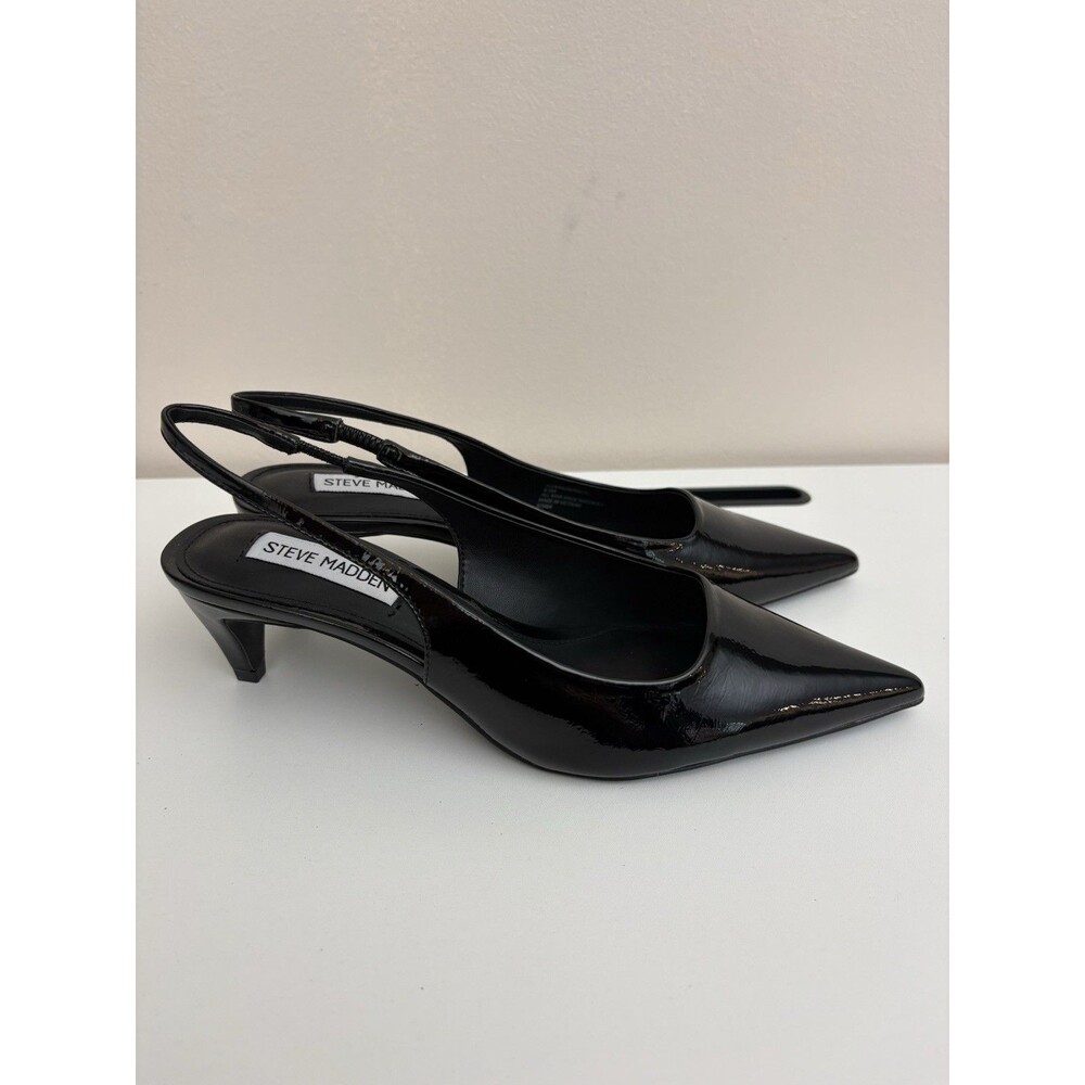 NIB Steve Madden Alynna Black Patent Slingback Pumps Pointed Toe Cone Heels 7.5 - Picture 5 of 16